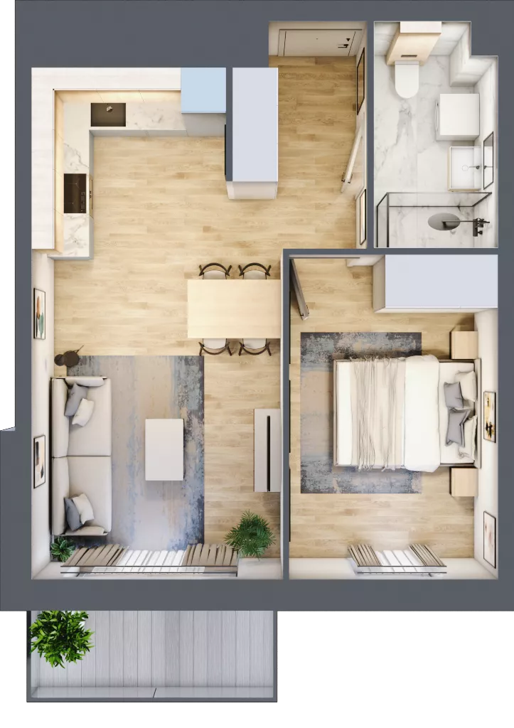 2 pokoje, mieszkanie 43,34 m², piętro 5, oferta nr E.5.11, Nowa Dąbrowa, Gdynia, Dąbrowa, ul. Rdestowa