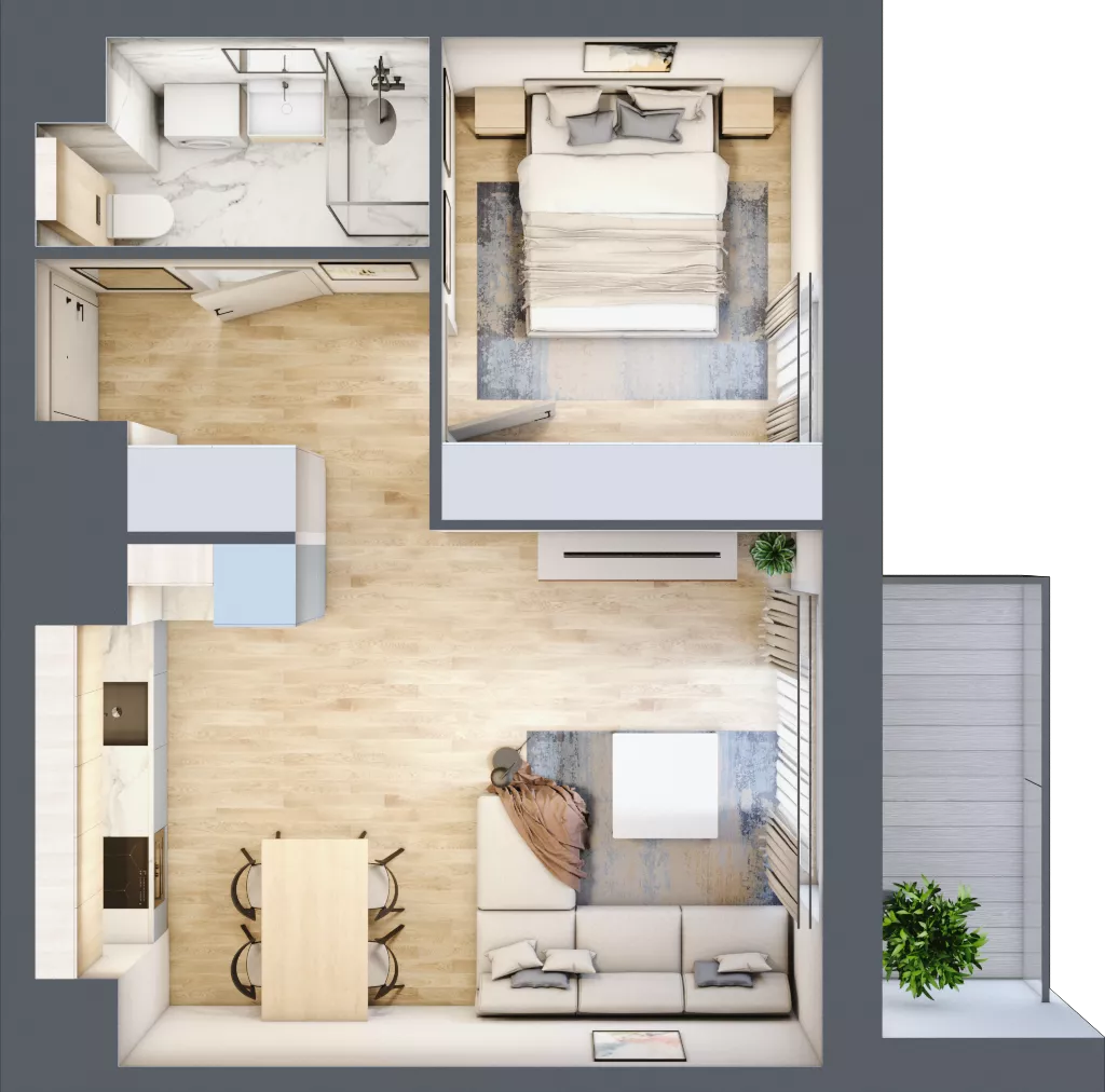 2 pokoje, mieszkanie 39,83 m², piętro 4, oferta nr E.4.1, Nowa Dąbrowa, Gdynia, Dąbrowa, ul. Rdestowa