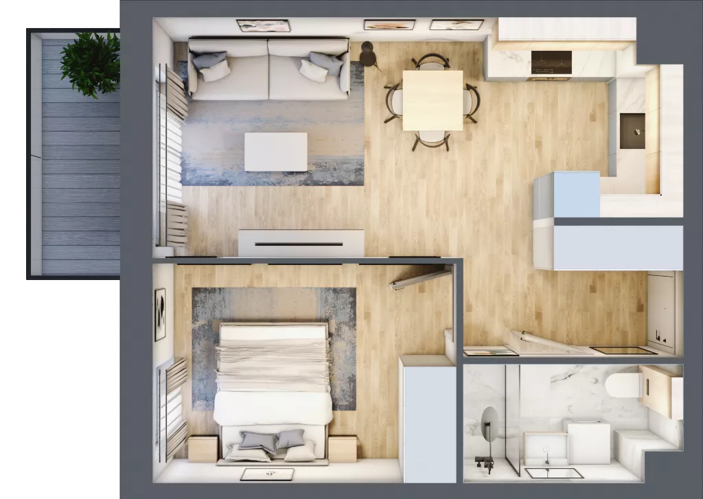 2 pokoje, mieszkanie 40,64 m², piętro 1, oferta nr E.1.3, Nowa Dąbrowa, Gdynia, Dąbrowa, ul. Rdestowa