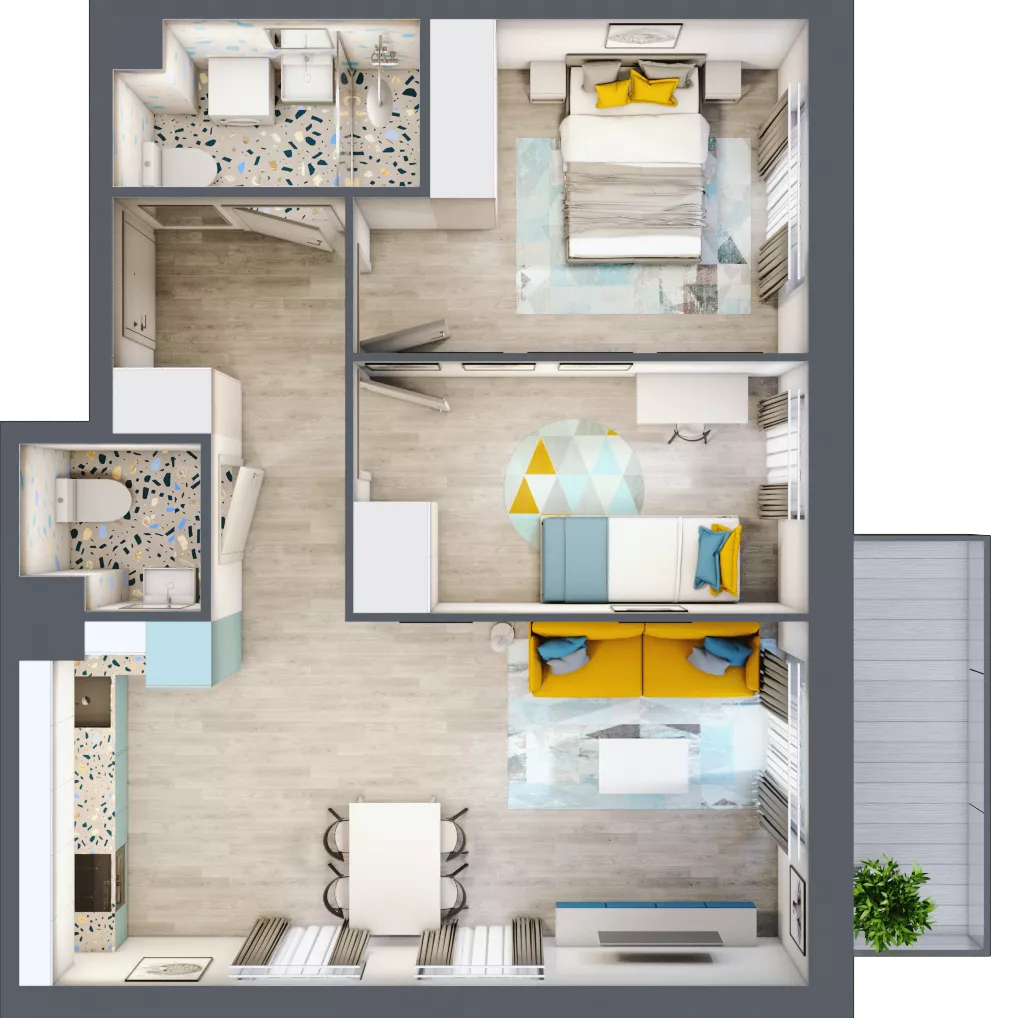 3 pokoje, mieszkanie 58,01 m², piętro 3, oferta nr 22.44, Osiedle Pastelowe, Gdańsk, Orunia Górna-Gdańsk Południe, Gdańsk-Południe, ul. Pastelowa