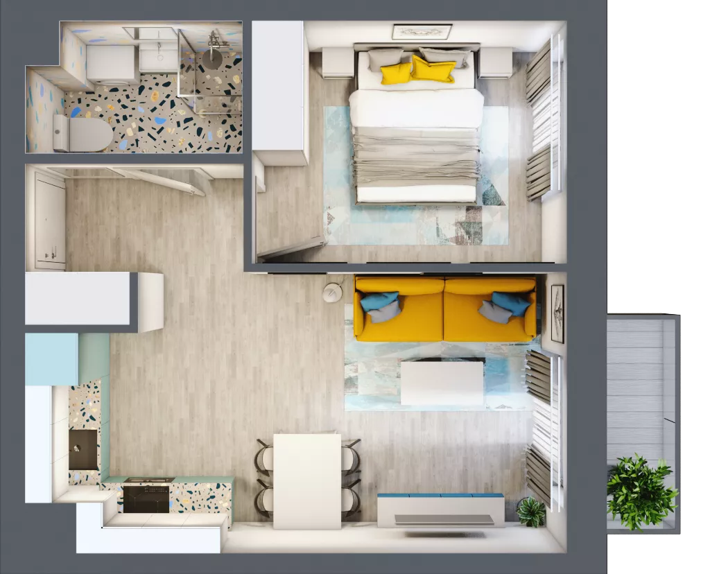 2 pokoje, mieszkanie 36,56 m², piętro 3, oferta nr E1.36, Osiedle Kociewskie III, Rokitki, ul. Tczewska