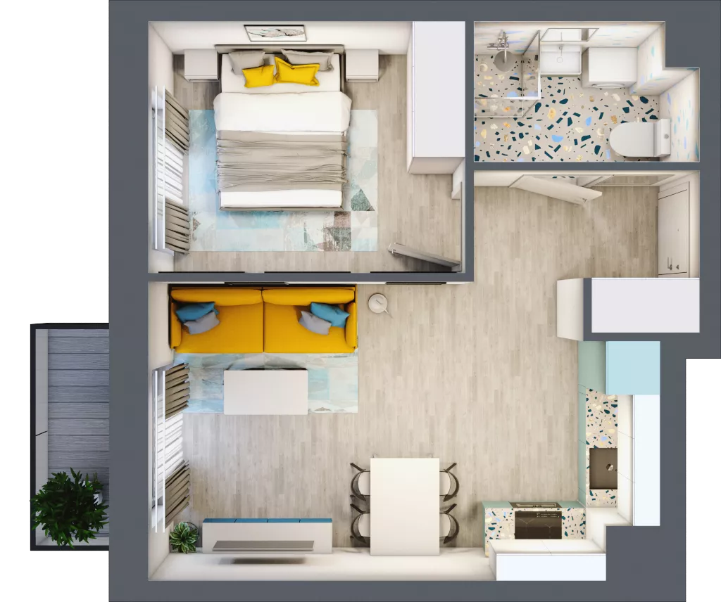 2 pokoje, mieszkanie 35,26 m², piętro 3, oferta nr E2.30, Osiedle Kociewskie V, Rokitki, ul. Tczewska