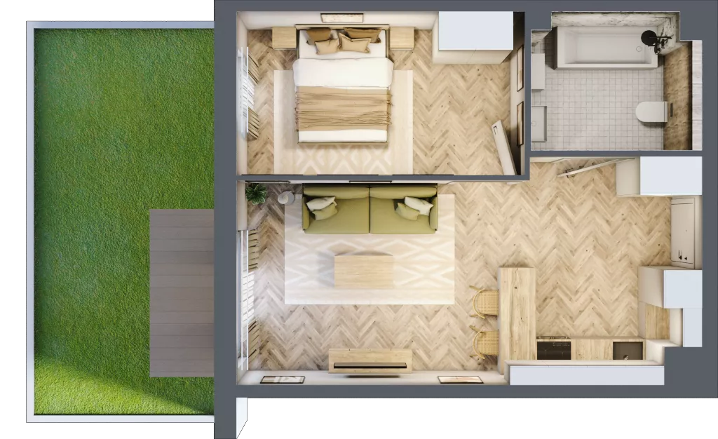 2 pokoje, mieszkanie 41,67 m², parter, oferta nr B1.02, Osiedle Chabrowe, Starogard Gdański, ul. Gen. Stanisław Sosabowskiego