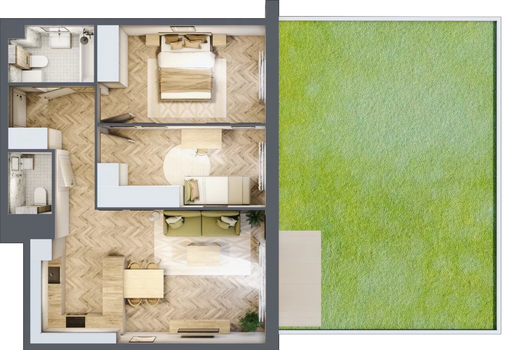 3 pokoje, mieszkanie 60,80 m², parter, oferta nr B1.05, Osiedle Chabrowe, Starogard Gdański, ul. Gen. Stanisław Sosabowskiego