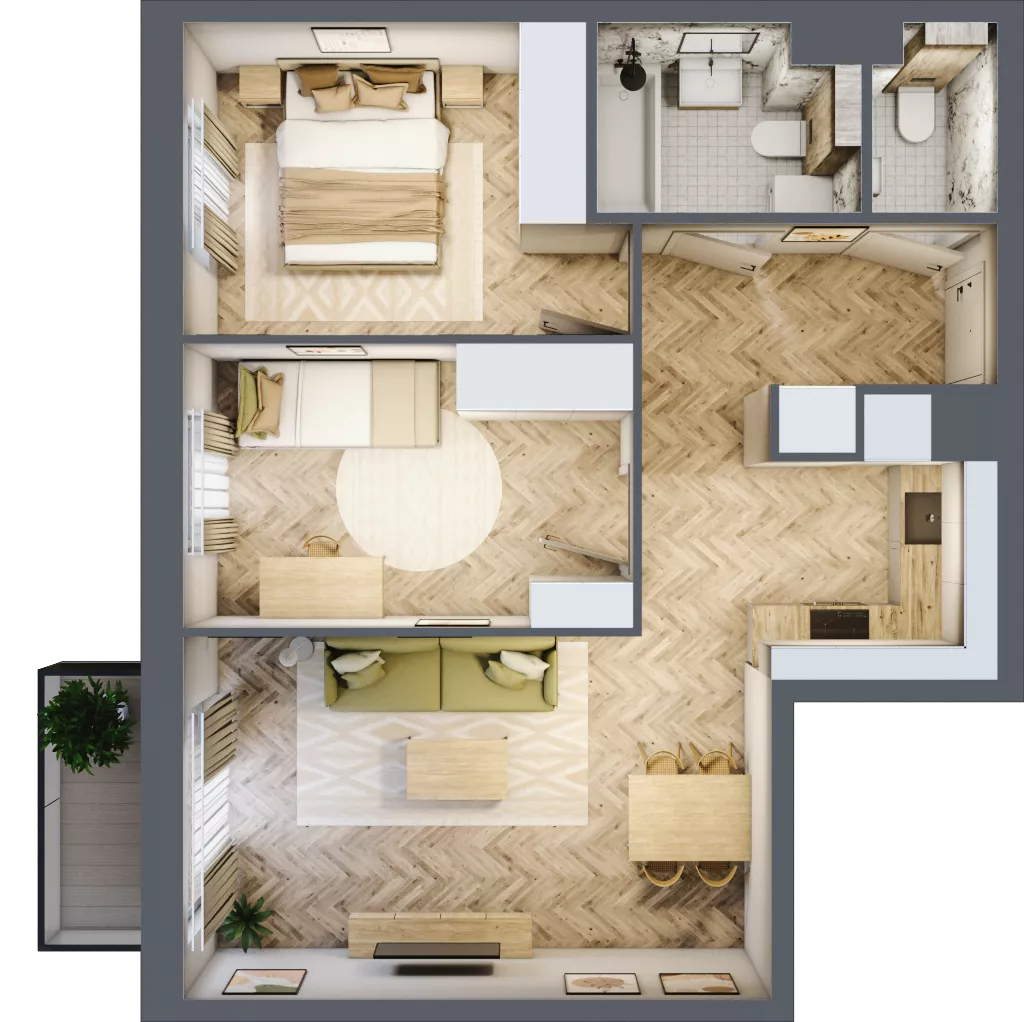 3 pokoje, mieszkanie 55,98 m², piętro 4, oferta nr B1.53, Osiedle Chabrowe, Starogard Gdański, ul. Gen. Stanisław Sosabowskiego