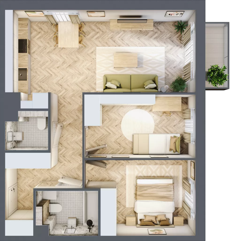 3 pokoje, mieszkanie 59,67 m², piętro 2, oferta nr B1.30, Osiedle Chabrowe, Starogard Gdański, ul. Gen. Stanisław Sosabowskiego