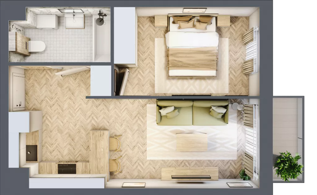 2 pokoje, mieszkanie 36,96 m², piętro 2, oferta nr B1.33, Osiedle Chabrowe, Starogard Gdański, ul. Gen. Stanisław Sosabowskiego