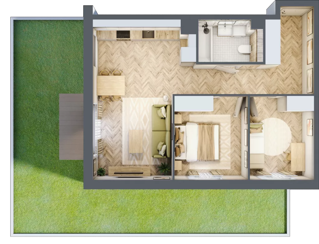 3 pokoje, mieszkanie 55,96 m², parter, oferta nr B1.11, Osiedle Chabrowe, Starogard Gdański, ul. Gen. Stanisław Sosabowskiego