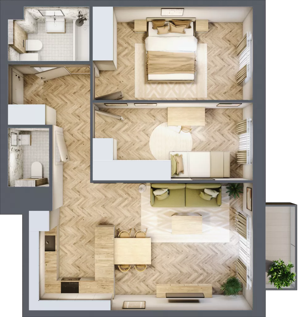3 pokoje, mieszkanie 60,80 m², piętro 1, oferta nr B2.18, Osiedle Chabrowe, Starogard Gdański, ul. Gen. Stanisław Sosabowskiego