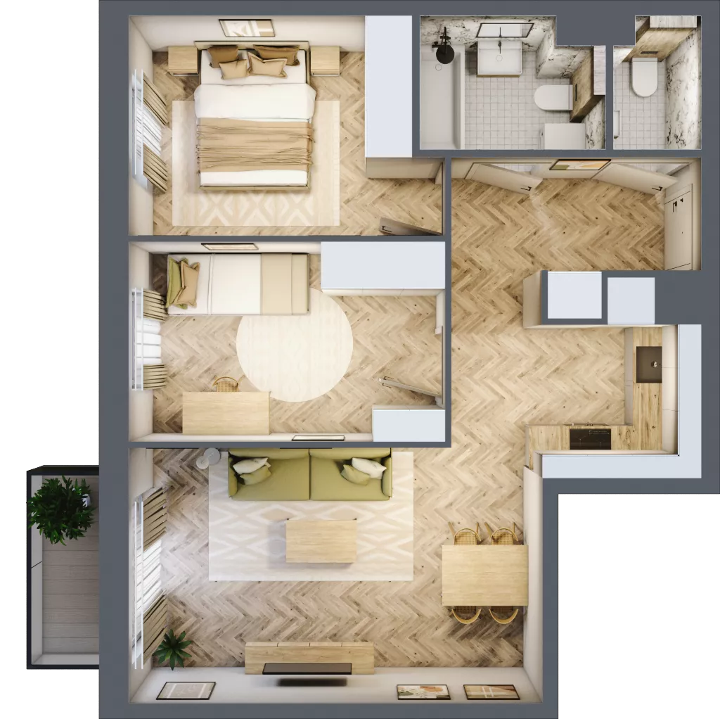 3 pokoje, mieszkanie 55,98 m², piętro 2, oferta nr B2.27, Osiedle Chabrowe, Starogard Gdański, ul. Gen. Stanisław Sosabowskiego