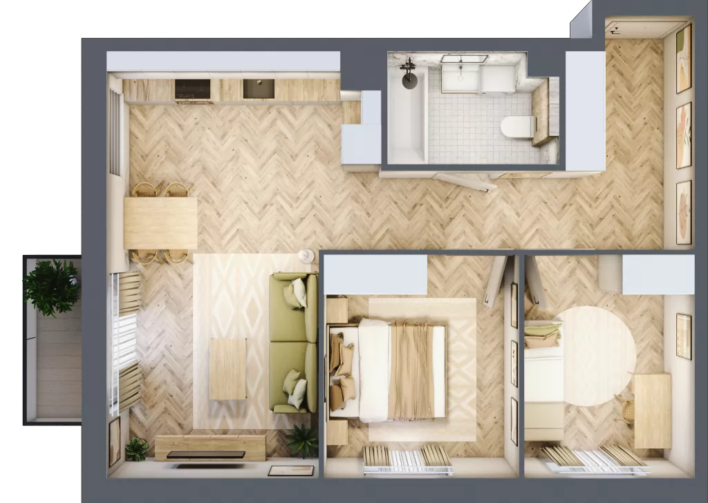 3 pokoje, mieszkanie 55,96 m², piętro 2, oferta nr B2.37, Osiedle Chabrowe, Starogard Gdański, ul. Gen. Stanisław Sosabowskiego