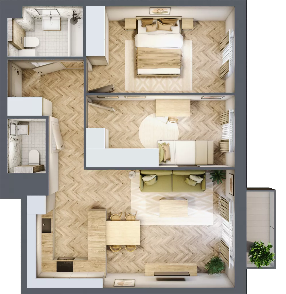 3 pokoje, mieszkanie 60,80 m², piętro 3, oferta nr B2.44, Osiedle Chabrowe, Starogard Gdański, ul. Gen. Stanisław Sosabowskiego