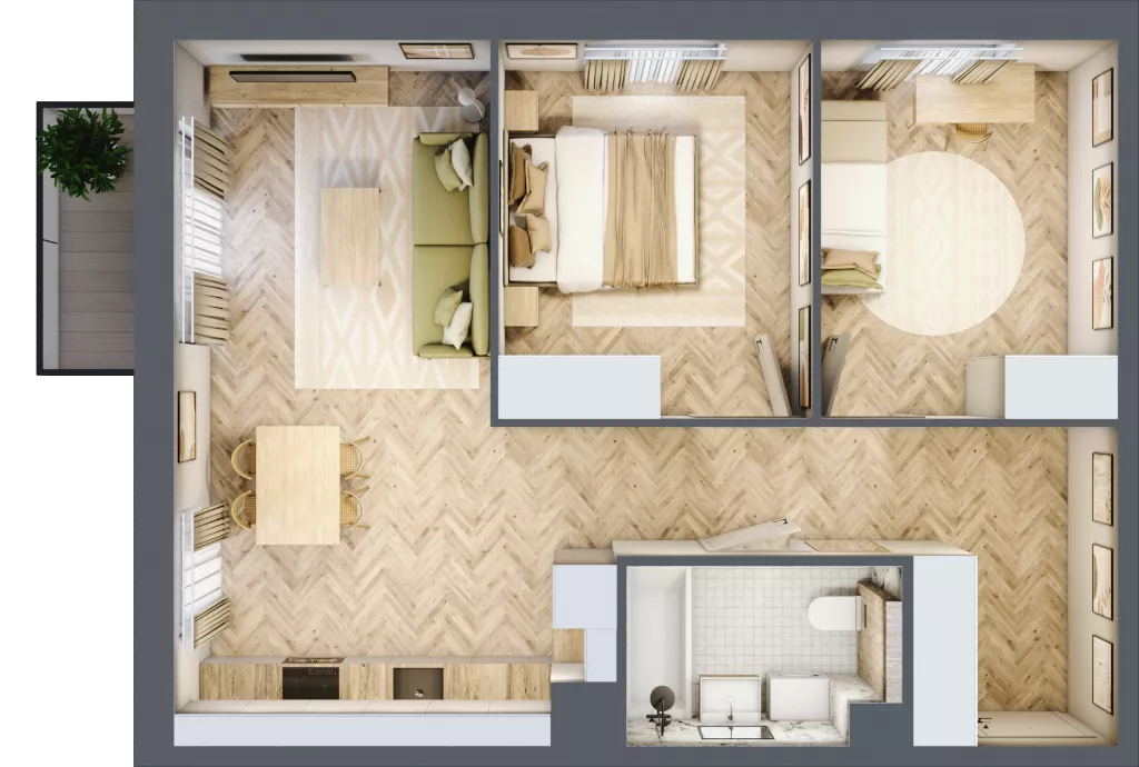 3 pokoje, mieszkanie 56,99 m², piętro 3, oferta nr B2.42, Osiedle Chabrowe, Starogard Gdański, ul. Gen. Stanisław Sosabowskiego