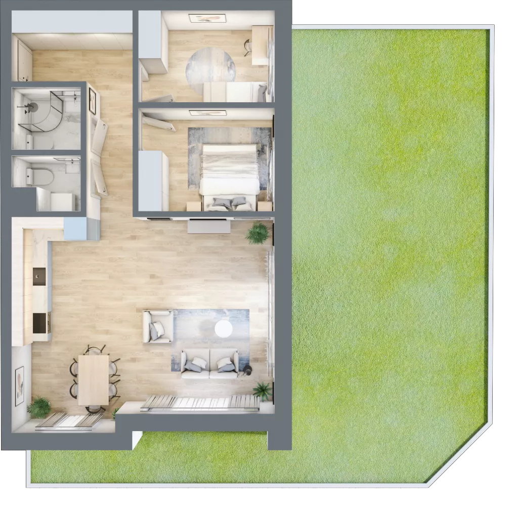 3 pokoje, mieszkanie 71,57 m², parter, oferta nr B-02, AURA WARSZEWO, Szczecin, Północ, Warszewo, ul. Kalinowa