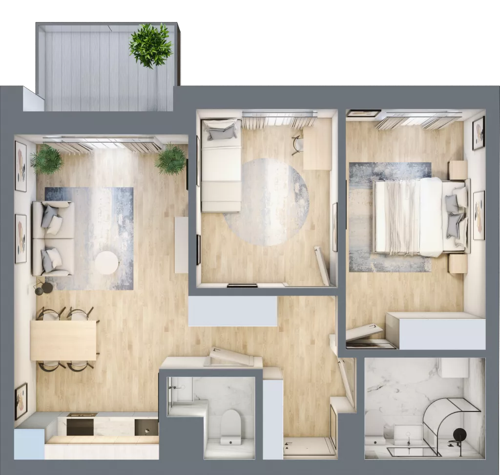 3 pokoje, mieszkanie 58,78 m², piętro 2, oferta nr B-22, AURA WARSZEWO, Szczecin, Północ, Warszewo, ul. Kalinowa