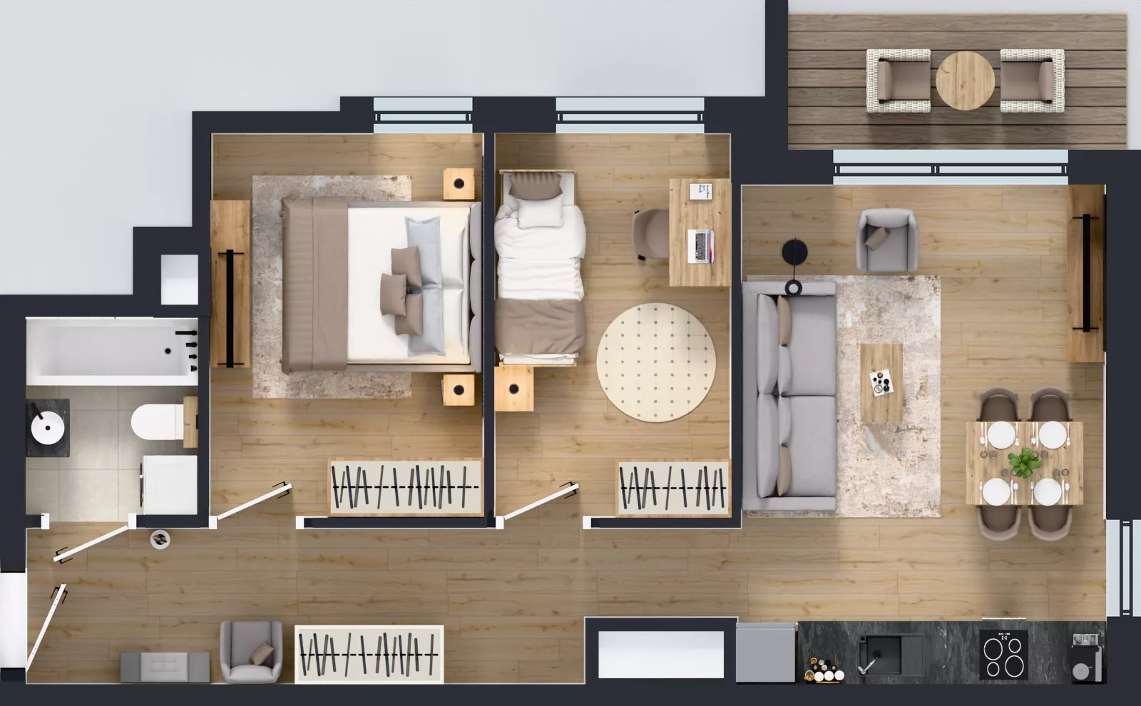 3 pokoje, mieszkanie 53,37 m², piętro 12, oferta nr A1/102, Zaspa Wysoko, Gdańsk, Zaspa, Zaspa-Młyniec, aleja Jana Pawła II