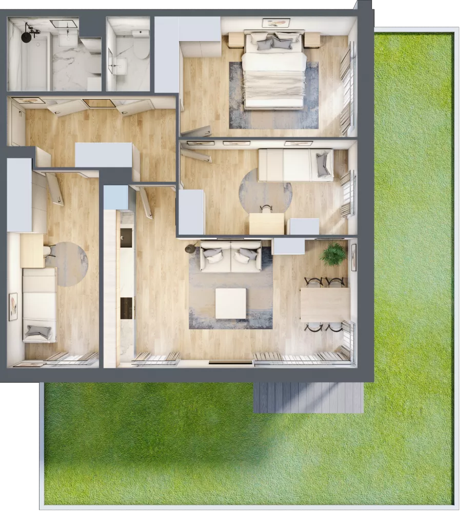 4 pokoje, mieszkanie 69,45 m², parter, oferta nr B1/1, Onelife Powsin, Warszawa, Wilanów, Powsin, ul. Łukasza Drewny