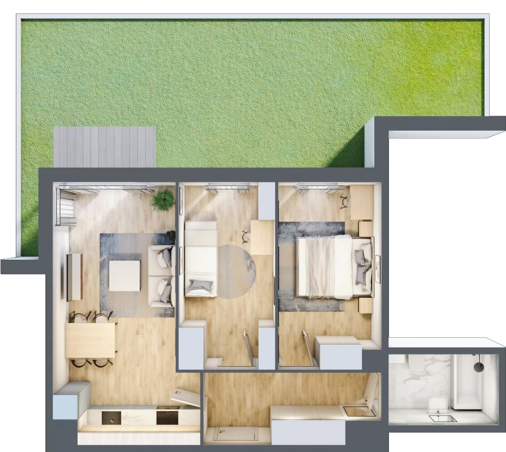 3 pokoje, apartament 52,58 m², parter, oferta nr B1/4, Onelife Powsin, Warszawa, Wilanów, Powsin, ul. Łukasza Drewny