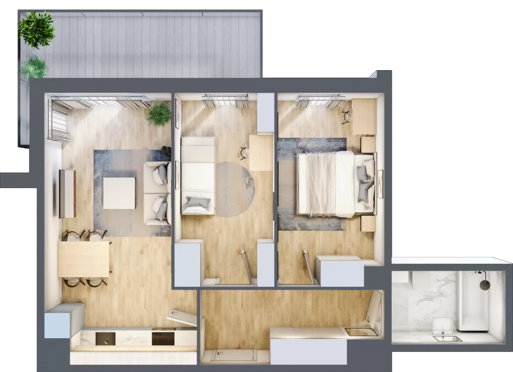 3 pokoje, mieszkanie 52,58 m², piętro 1, oferta nr B1/10, Onelife Powsin, Warszawa, Wilanów, Powsin, ul. Łukasza Drewny