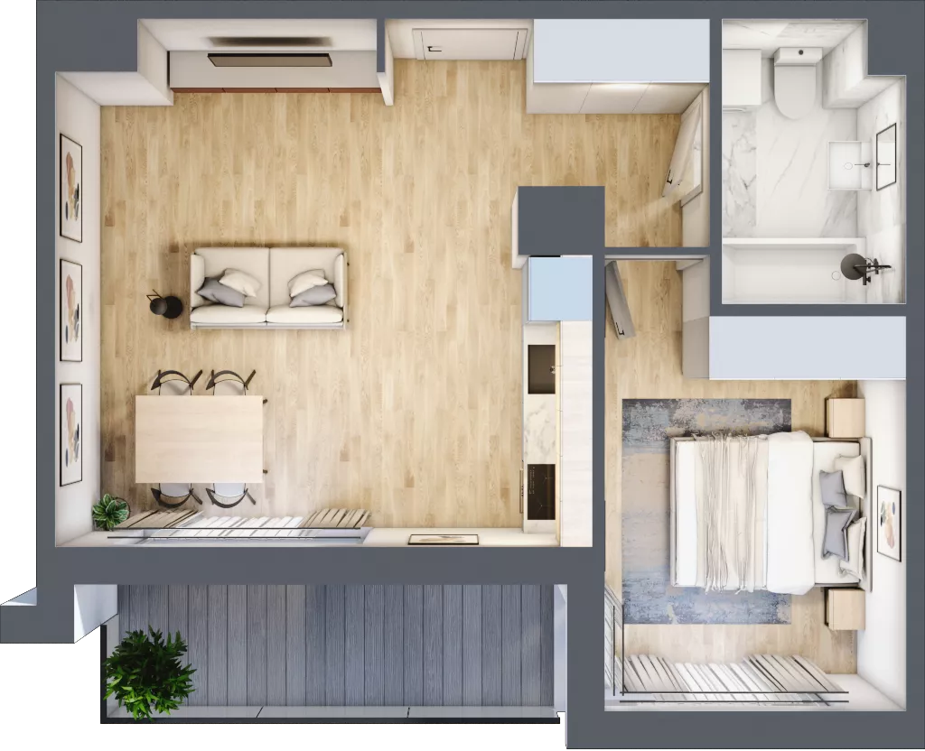 2 pokoje, apartament 41,52 m², piętro 2, oferta nr B1/13, Onelife Powsin, Warszawa, Wilanów, Powsin, ul. Łukasza Drewny