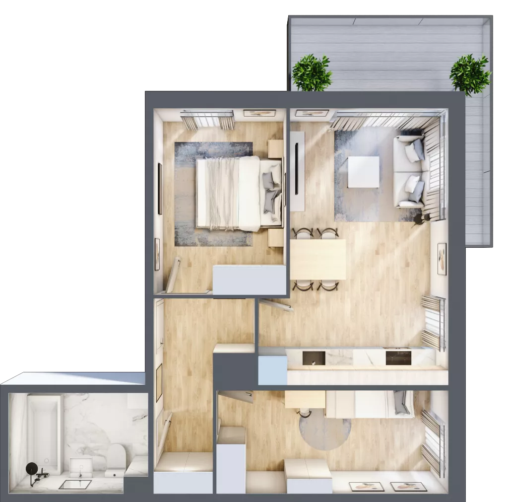 3 pokoje, mieszkanie 51,52 m², piętro 1, oferta nr B2/19, Onelife Powsin, Warszawa, Wilanów, Powsin, ul. Łukasza Drewny