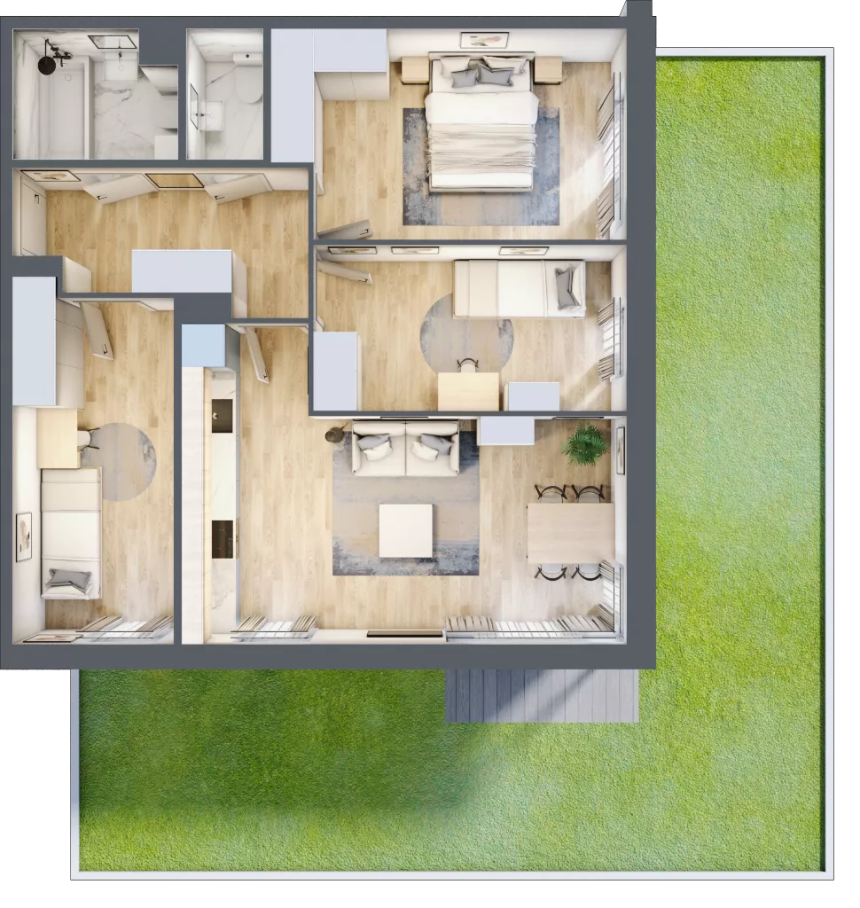 4 pokoje, mieszkanie 69,45 m², parter, oferta nr B4/50, Onelife Powsin, Warszawa, Wilanów, Powsin, ul. Łukasza Drewny