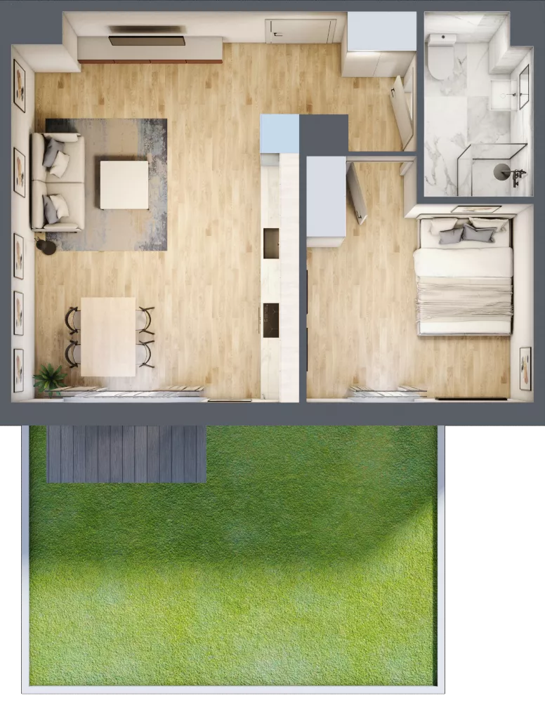 2 pokoje, apartament 45,27 m², parter, oferta nr B4/51, Onelife Powsin, Warszawa, Wilanów, Powsin, ul. Łukasza Drewny