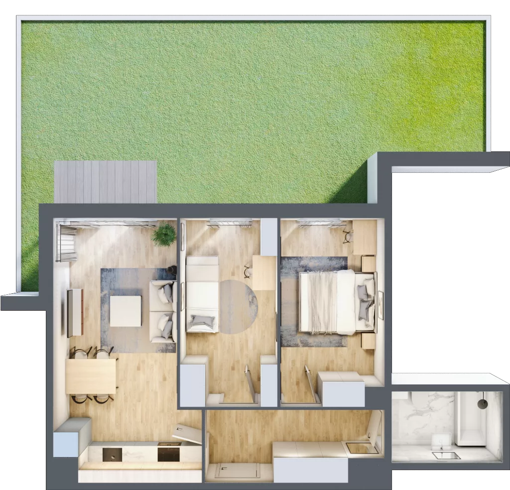 3 pokoje, apartament 52,58 m², parter, oferta nr B4/53, Onelife Powsin, Warszawa, Wilanów, Powsin, ul. Łukasza Drewny