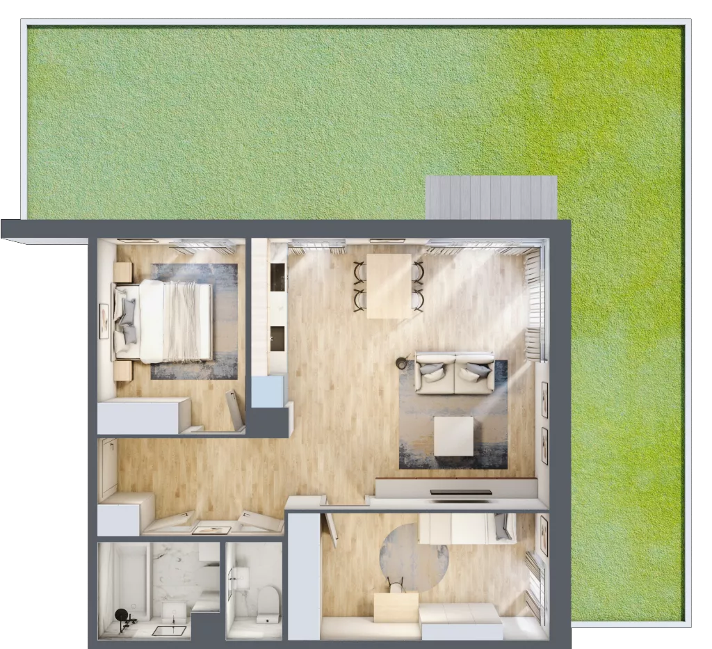 3 pokoje, mieszkanie 62,13 m², parter, oferta nr B4/54, Onelife Powsin, Warszawa, Wilanów, Powsin, ul. Łukasza Drewny