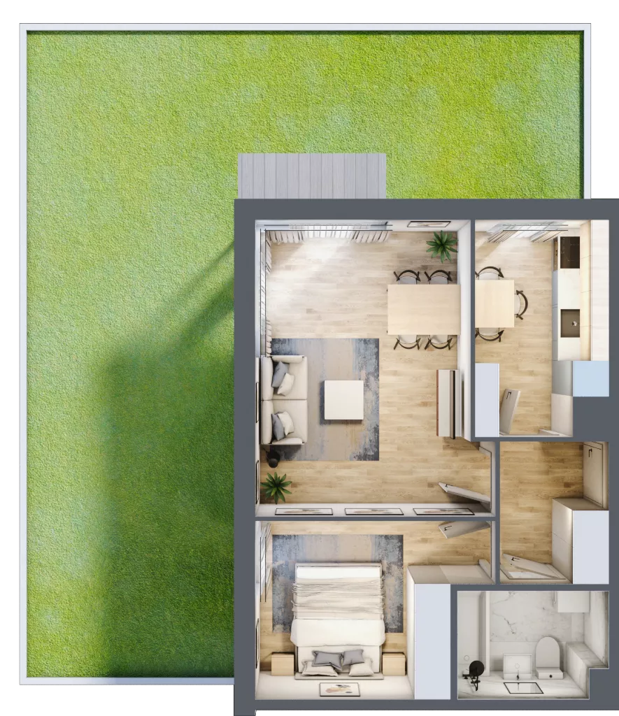 2 pokoje, apartament 44,39 m², parter, oferta nr B5/68, Onelife Powsin, Warszawa, Wilanów, Powsin, ul. Łukasza Drewny