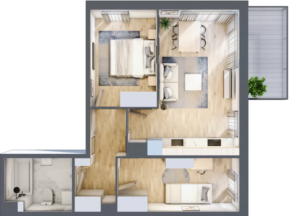 3 pokoje, mieszkanie 51,16 m², piętro 1, oferta nr B5/69, Onelife Powsin, Warszawa, Wilanów, Powsin, ul. Łukasza Drewny
