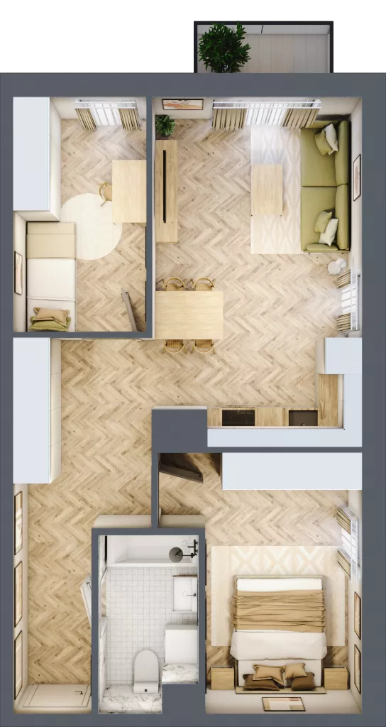 3 pokoje, mieszkanie 55,53 m², piętro 1, oferta nr 24/102, Ogrody Nałkowskiej, Poznań, Ogrody, ul. Nałkowskiej 24, 26