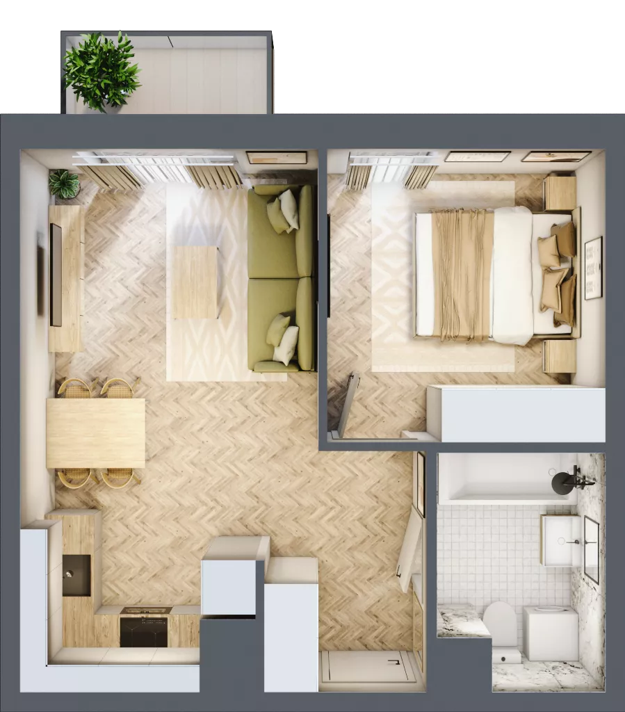 2 pokoje, mieszkanie 36,83 m², piętro 1, oferta nr 24/99, Ogrody Nałkowskiej, Poznań, Ogrody, ul. Nałkowskiej 24, 26