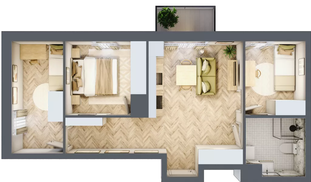 3 pokoje, mieszkanie 54,49 m², piętro 2, oferta nr 24/44, Ogrody Nałkowskiej, Poznań, Ogrody, ul. Nałkowskiej 24, 26