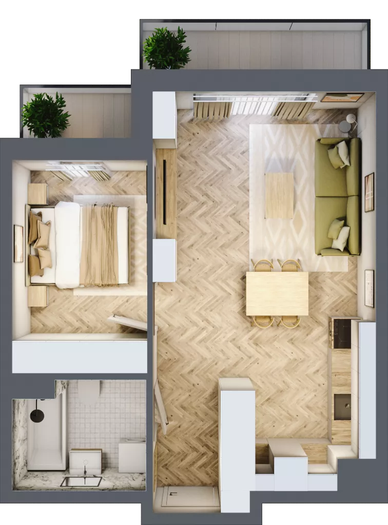 2 pokoje, mieszkanie 42,58 m², piętro 4, oferta nr 26/74, Ogrody Nałkowskiej, Poznań, Ogrody, ul. Nałkowskiej 24, 26