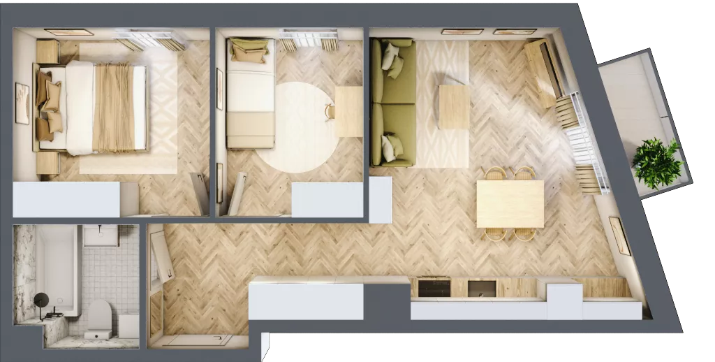 3 pokoje, mieszkanie 48,73 m², piętro 3, oferta nr 26/100, Ogrody Nałkowskiej, Poznań, Ogrody, ul. Nałkowskiej 24, 26
