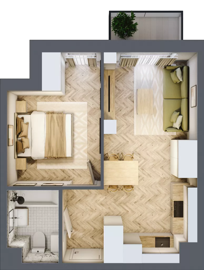 2 pokoje, mieszkanie 37,61 m², piętro 4, oferta nr 26/103, Ogrody Nałkowskiej, Poznań, Ogrody, ul. Nałkowskiej 24, 26