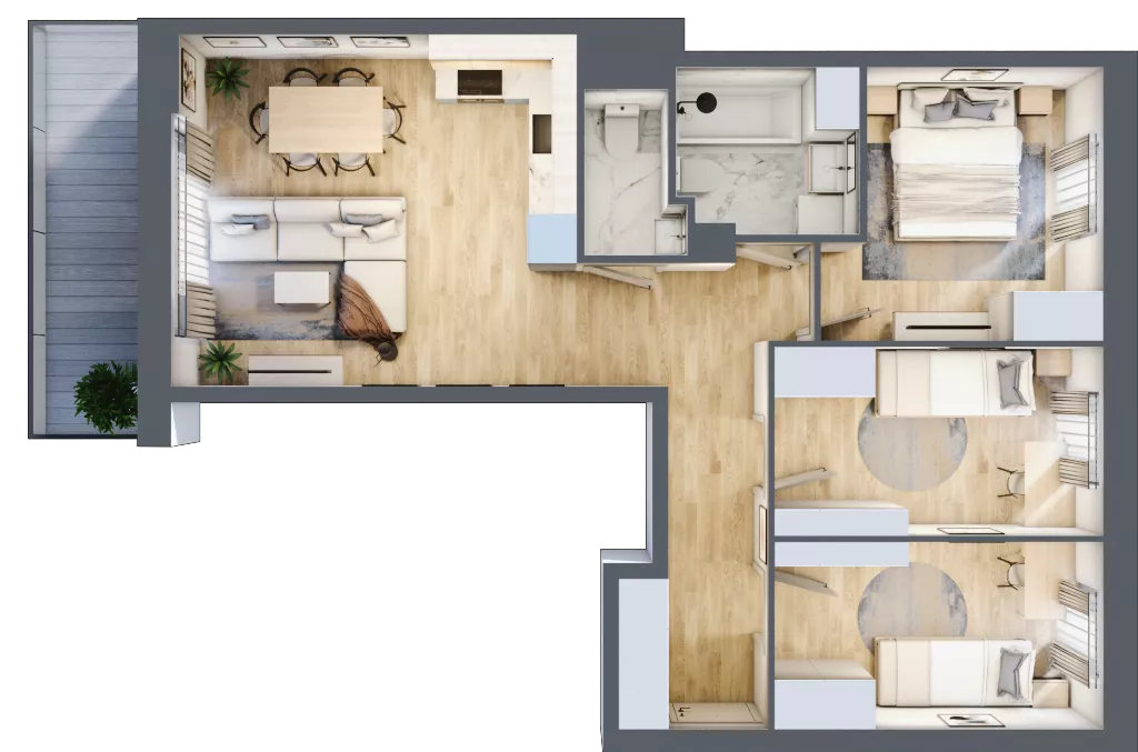 4 pokoje, mieszkanie 65,90 m², piętro 1, oferta nr 1/32, Osiedle Motiff, Warszawa, Ursus, Skorosze, ul. Tomcia Palucha 33