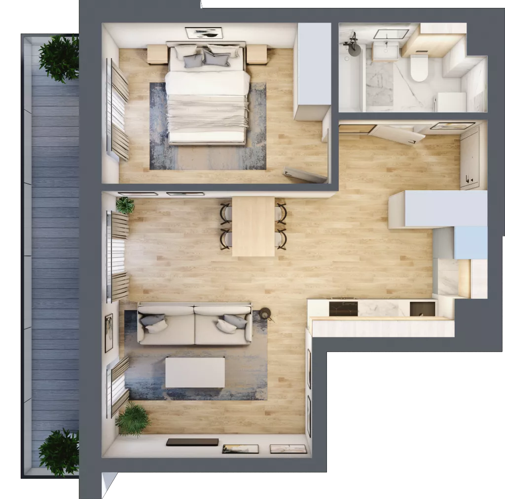 2 pokoje, mieszkanie 46,67 m², piętro 1, oferta nr A12, Kapelanka – Pychowicka - Budynek AB, Kraków, Dębniki, Zakrzówek, ul. Pychowicka 3 / 3A