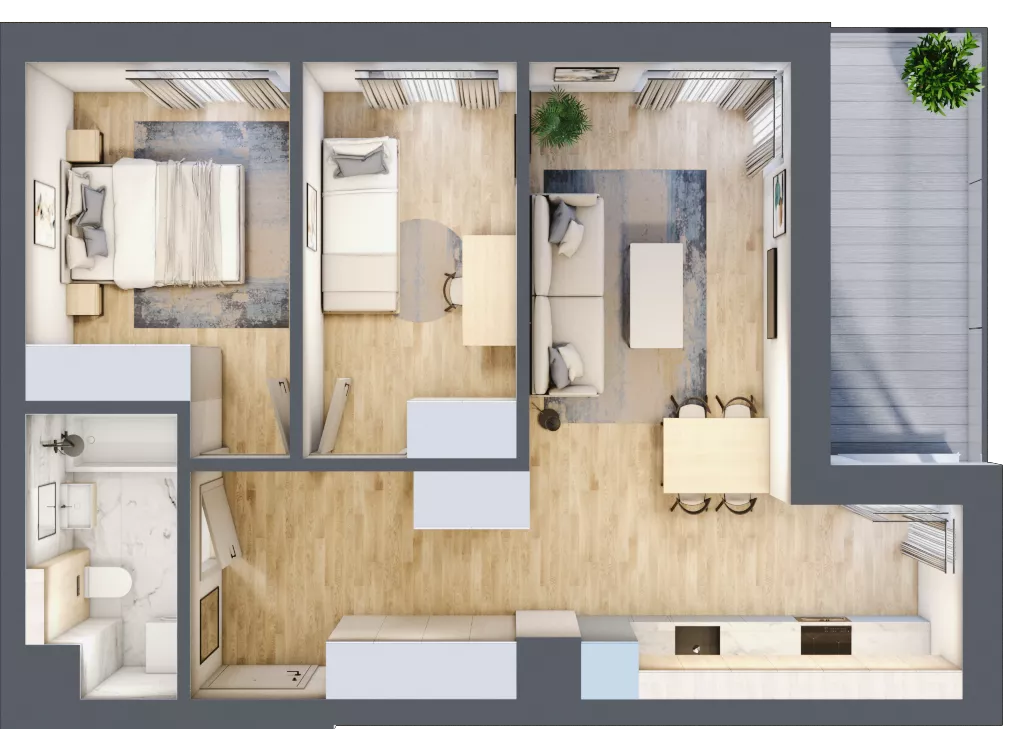 3 pokoje, mieszkanie 53,84 m², piętro 1, oferta nr B7, Kapelanka – Pychowicka - Budynek AB, Kraków, Dębniki, Zakrzówek, ul. Pychowicka 3 / 3A