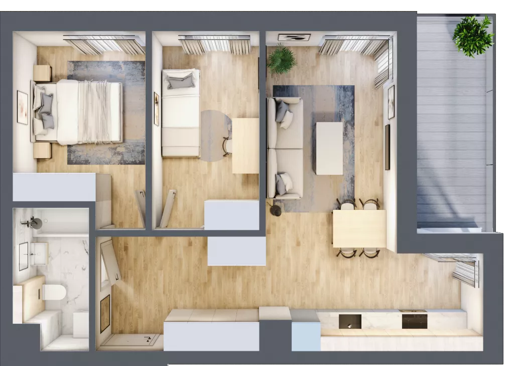 3 pokoje, mieszkanie 53,84 m², piętro 2, oferta nr B15, Kapelanka – Pychowicka - Budynek AB, Kraków, Dębniki, Zakrzówek, ul. Pychowicka 3 / 3A