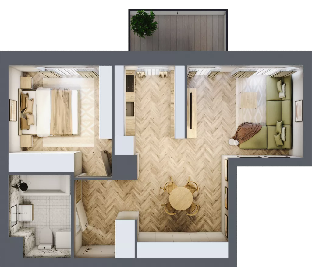 2 pokoje, mieszkanie 46,73 m², piętro 1, oferta nr E281, Osiedle Witaj etap III, Poznań, Naramowice, ul. Bielicowa