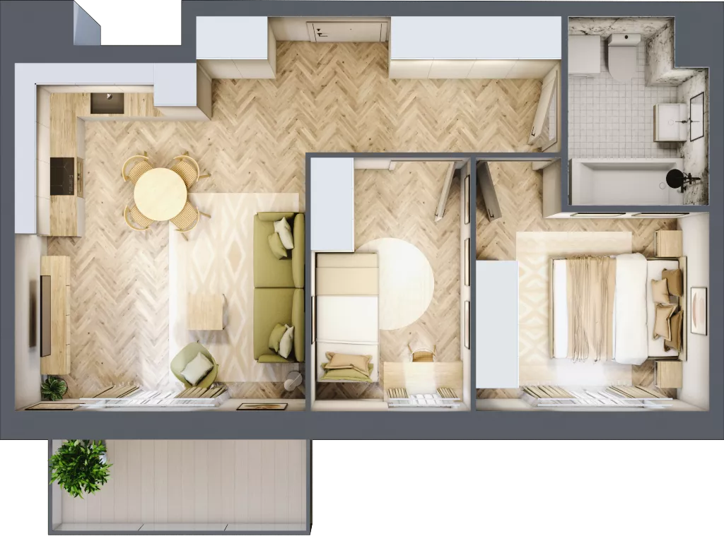 3 pokoje, mieszkanie 51,16 m², piętro 2, oferta nr E285, Osiedle Witaj etap III, Poznań, Naramowice, ul. Bielicowa