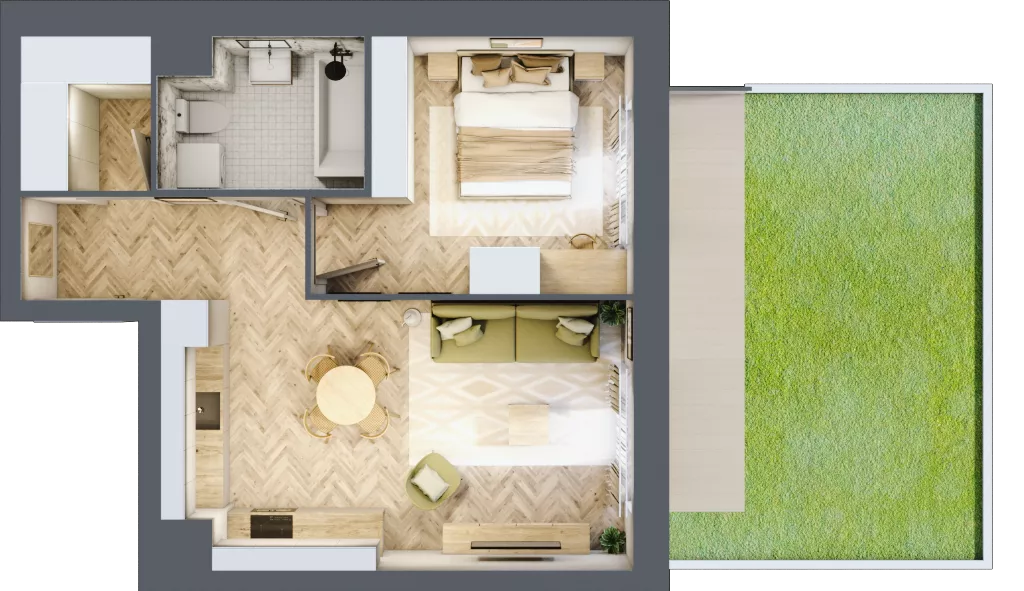 2 pokoje, mieszkanie 45,60 m², parter, oferta nr E271, Osiedle Witaj etap III, Poznań, Naramowice, ul. Bielicowa