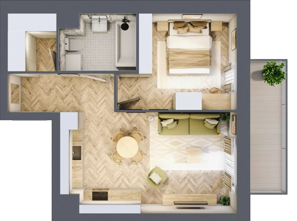 2 pokoje, mieszkanie 45,60 m², piętro 1, oferta nr E280, Osiedle Witaj etap III, Poznań, Naramowice, ul. Bielicowa