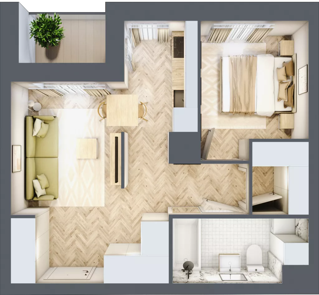 2 pokoje, mieszkanie 41,09 m², piętro 1, oferta nr K321, Osiedle Witaj etap III, Poznań, Naramowice, ul. Bielicowa