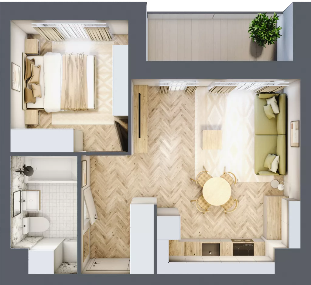 2 pokoje, mieszkanie 39,59 m², piętro 1, oferta nr K327, Osiedle Witaj etap III, Poznań, Naramowice, ul. Bielicowa
