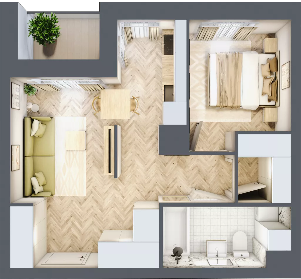 2 pokoje, mieszkanie 41,09 m², parter, oferta nr K313, Osiedle Witaj etap III, Poznań, Naramowice, ul. Bielicowa