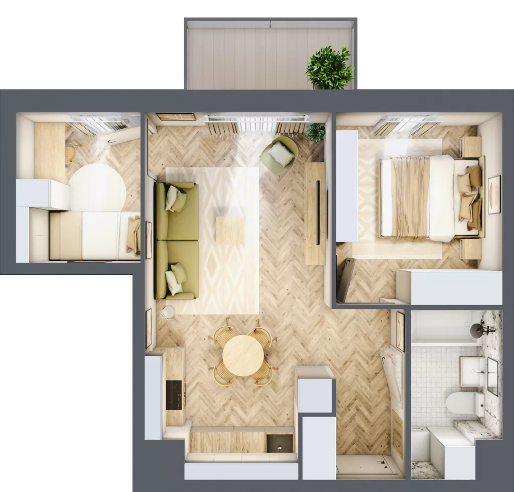 3 pokoje, mieszkanie 46,42 m², piętro 2, oferta nr K329, Osiedle Witaj etap III, Poznań, Naramowice, ul. Bielicowa
