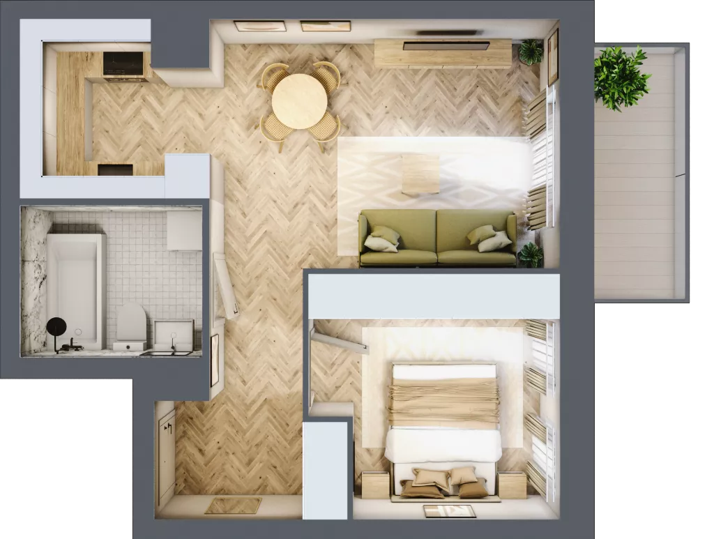2 pokoje, mieszkanie 42,82 m², piętro 1, oferta nr K322, Osiedle Witaj etap III, Poznań, Naramowice, ul. Bielicowa